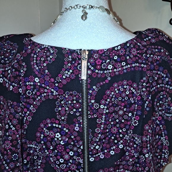 MICHAEL KORS Purple Paisley Floral Print  Cascade Ruffle Dress S Medium NWOT - Picture 5 of 8